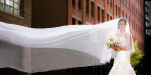 Julissa & Lemuel - White Garden Rose Greenery Bride Veil - Tribeca Rooftop - by Tom Chen Photography (6)