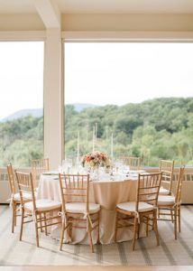 Hannah and Tonni - Hydrangea Mother of Pearl Campanella Majolica Free Spirit Garden Rose Lisianthus Dusty Miller Silver Dollar Seeded Euc Low Centerpiece - The Garrison - by Melissa Kruse - 0173