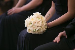 Justine & Jeff - Ivory Garden Rose Blush Ranunculus Bridesmaid Bouquet - Tribeca Rooftop NYC - by Cody Raisig Photography - 251