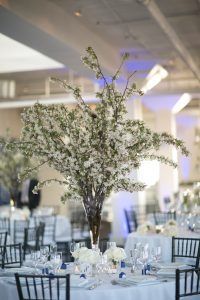 Justine & Jeff - White Cherry Blossom Tibet Rose Ranunculus High Centerpiece - Tribeca Rooftop NYC - by Cody Raisig Photography - 554