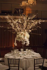 Melanie & Graig - Hydrangea Quicksand Rose Spray Rose Phal Orchid White Cherry Blossom Seeded Euc High Centerpiece - Tribeca Rooftop NYC - by Brett Matthews - 0645_IMG_9177