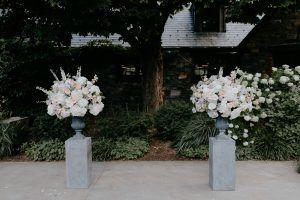 Stephanie & Mike - Juliet Garden Ocean Tibet Vendela Song Spray Rose Cafe Au Lait Dahlia Succulent Euc Delphinium Stock Aisle Arrangements - Blue Hill at Stone Barns - by Golden Hour Studio