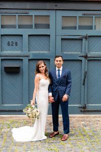 Emily & Daring Wedding - Battello Jersey City NJ - Dahlia Silver Dollar Seeded Parv Euc Lambs Ear Ranunculus Garden Rose Bridal Bouquet - Photography by Casey Fatchett - 408