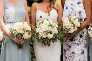 Emily & Daring Wedding - Battello Jersey City NJ - Dahlia Silver Dollar Seeded Parv Euc Ranunculus Garden Spray Rose Bridesmaids Bouquets - Photography by Casey Fatchett - 507