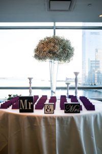 Rosa and Alex Wedding - Babys Breath Card Table Arrangement - Hyatt Regency Jersey City NJ - by Showtime Studio