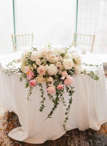 Tracy and Ben Wedding - Astrantia Seeded Parv Euc Dusty Miller Hydrangea Jasmine Peony Garden Rose Sweetheart Table - Le Parker Meridien NYC - Kathleen and Robert Photographers - 152