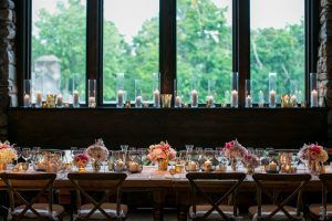 Lauren and Jordan Wedding - Low Centerpiece for Long Table Parv Euc Mint Peony Ranunculus Garden Quicksand Vendela Rose Stock - Blue Hill at Stone Barns NY - by Craig Paulson - 0071