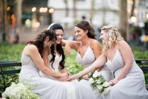 Nina & Vincent Wedding - Bride and Bridesmaids Bouquets Dendrobium Orchid Parv Euc Ranunculus Rose Ruscus - Bryant Park Grill - Andrea Fischman Photography - 491