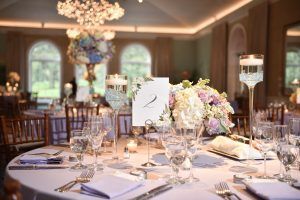 Jessica & Michael Wedding - Low Centerpiece Dusty Miller Silver Dollar Euc Stock Hydrangea Rose - New York Botanical Garden - by Jessica Schmitt Photography 944